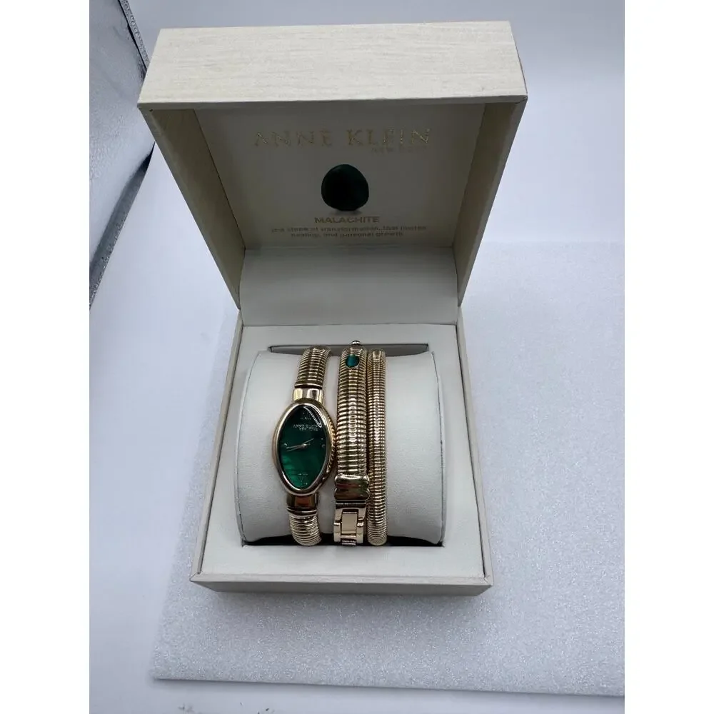 Anne Klein New York Ladies Green Malachite Bracelet And Watch Set / 12/7752MAST